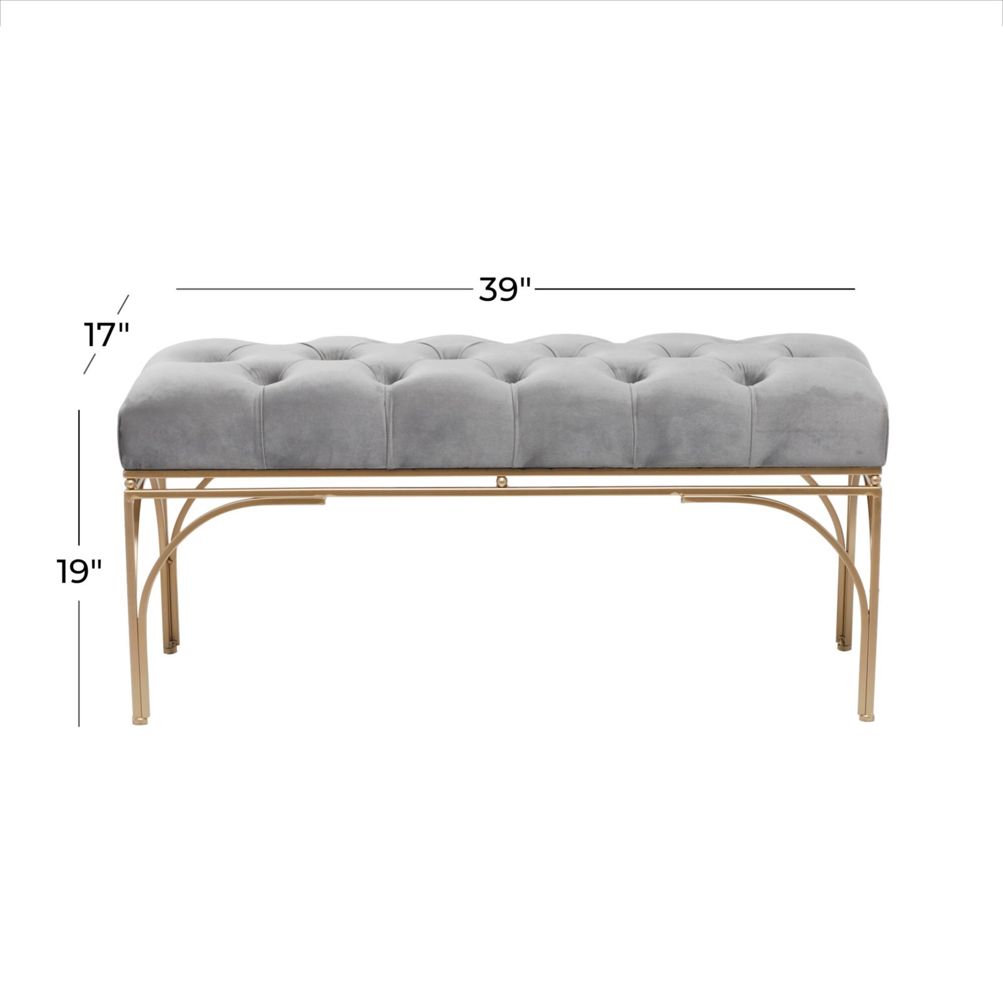 Grey Metal Glam Bench, 19" x 39" x 17"